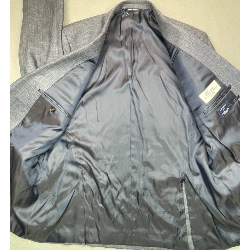 Ralph Lauren Silk Blazer Jacket 46R Wool Blue Plaid Single Breasted Vented EUC - Picture 8 of 14